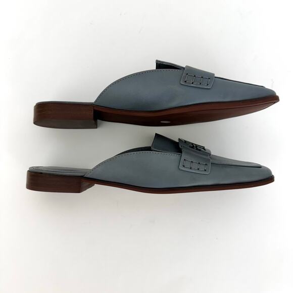 Tory Burch Georgia Leather Loafer Backless Mules in Light Blue Gray Logo 9.5 M - Picture 7 of 13